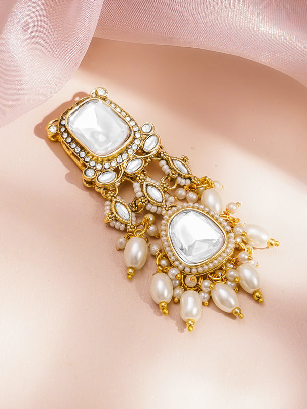 Rubans 18K Gold Plated Kundan Pearl Beaded Hair Clip Accessory
