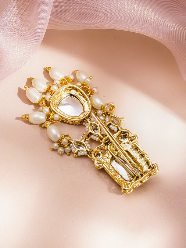 Rubans 18K Gold Plated Kundan Pearl Beaded Hair Clip Accessory