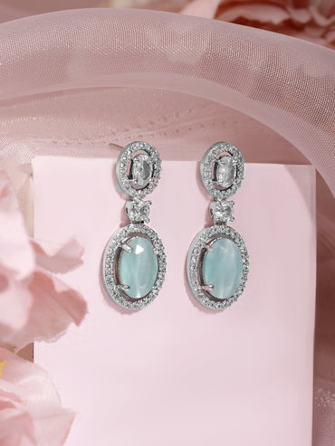 Mint Green American Diamond Zirconia Drop Earrings
