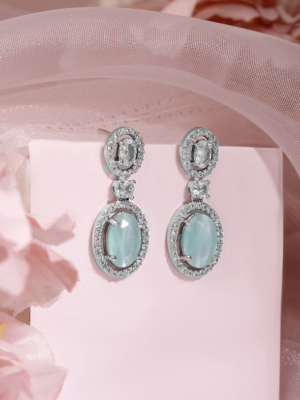 Mint Green American Diamond Zirconia Drop Earrings