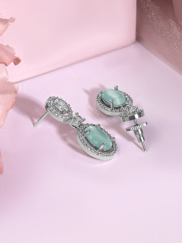 Mint Green American Diamond Zirconia Drop Earrings