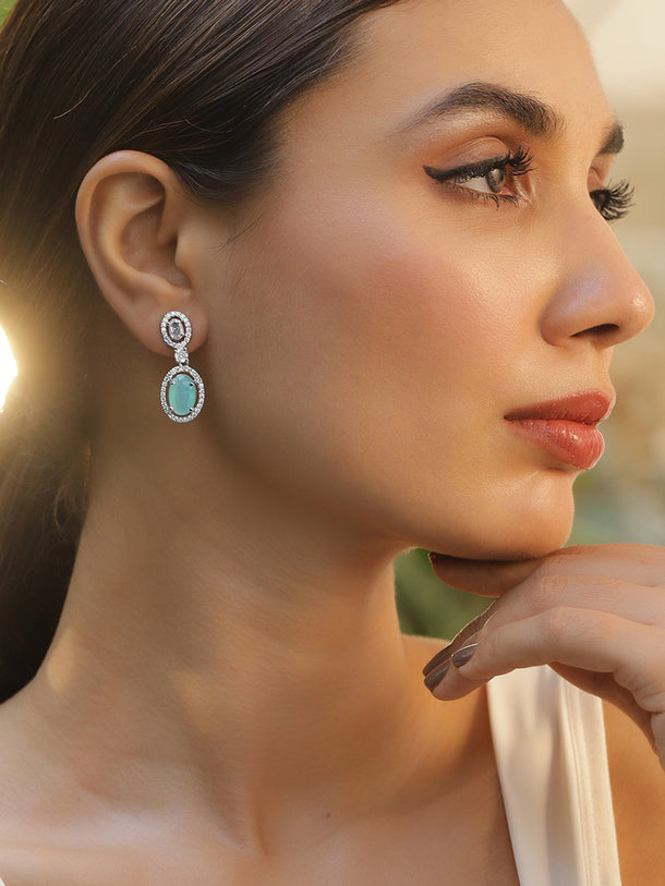 Mint Green American Diamond Zirconia Drop Earrings