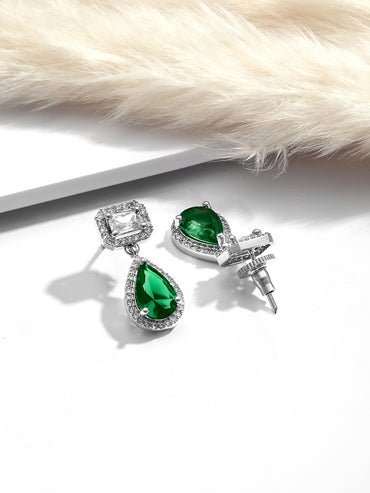 Opulent Green Crystal American Diamond Zirconia Drop Earrings