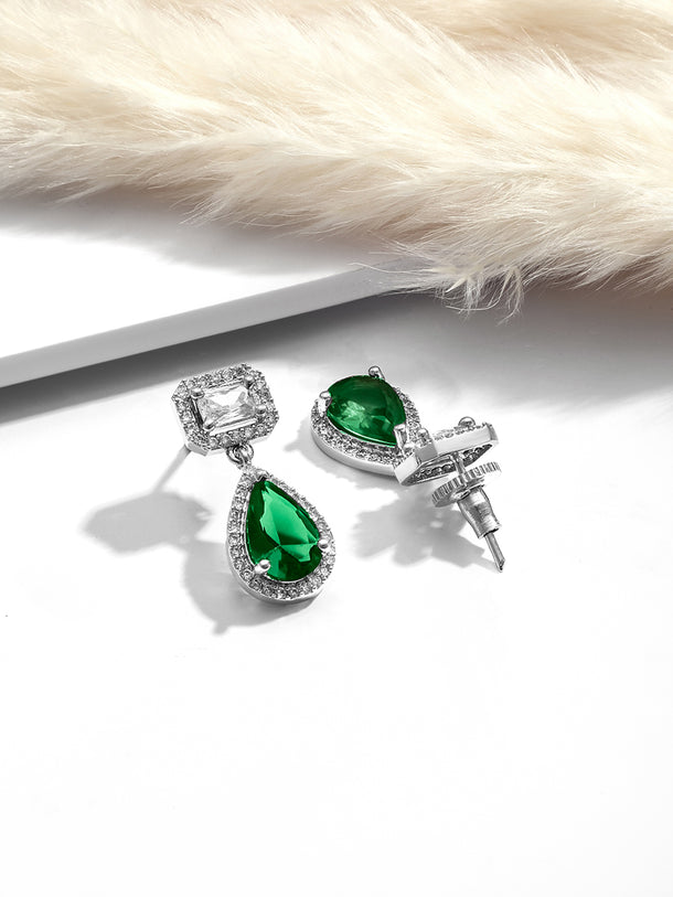 Opulent Green Crystal American Diamond Zirconia Drop Earrings
