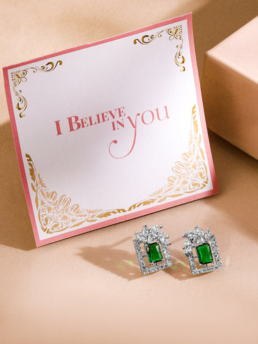 Green Floral Geo Shaped Studs