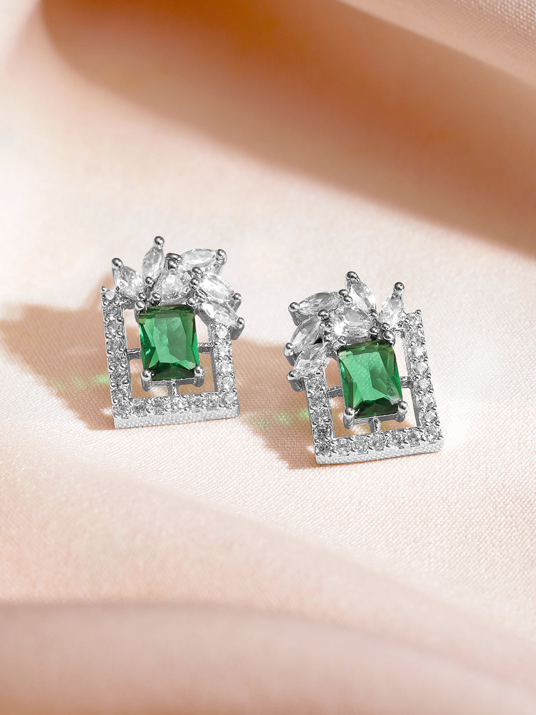 Green Floral Geo Shaped Studs