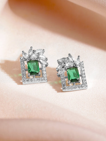 Green Floral Geo Shaped Studs