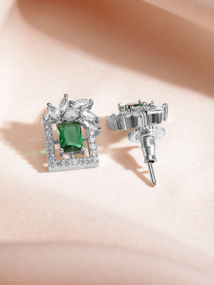 Green Floral Geo Shaped Studs