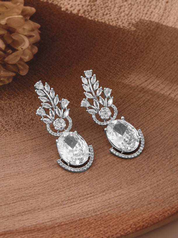 White Dangler Earrings In American Diamond Zirconia