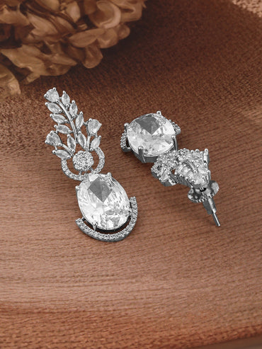 White Dangler Earrings In American Diamond Zirconia
