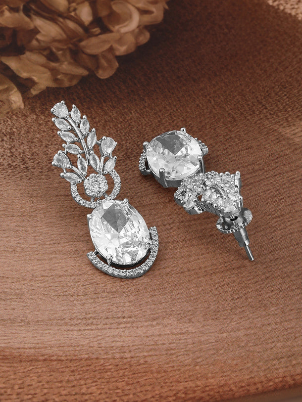White Dangler Earrings In American Diamond Zirconia
