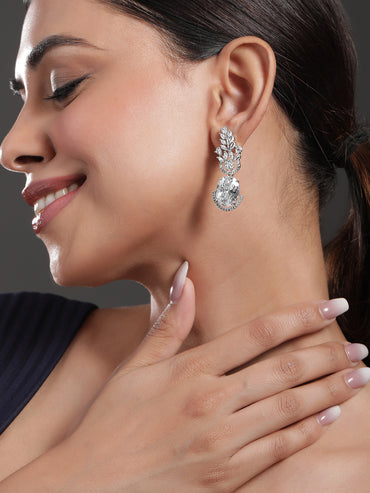 White Dangler Earrings In American Diamond Zirconia