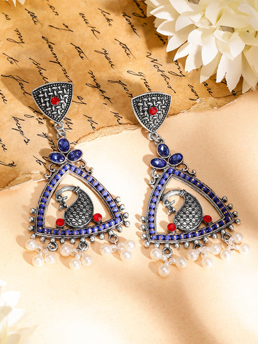 Oxidized triangular peacock motif drop Earrings