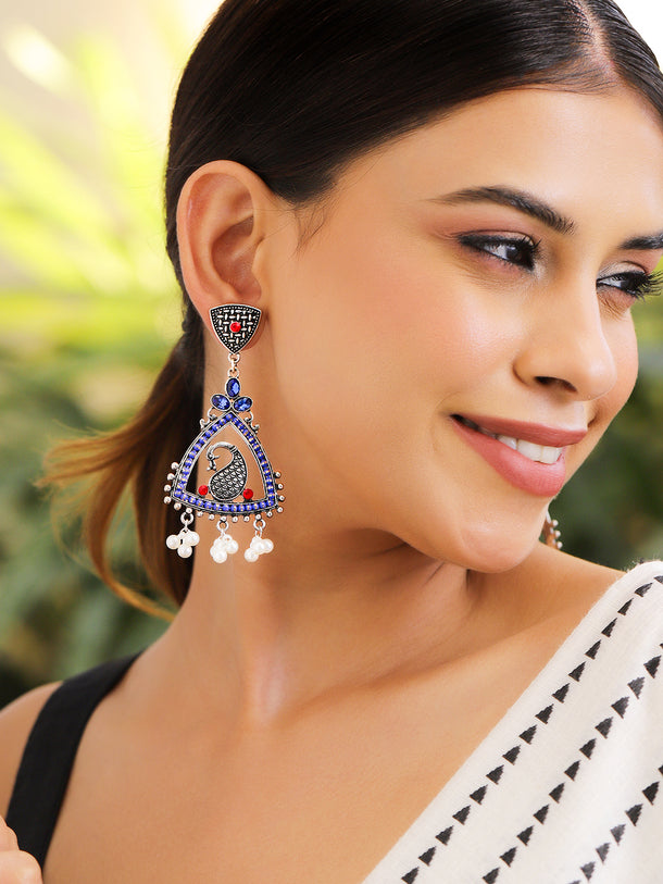 Oxidized triangular peacock motif drop Earrings