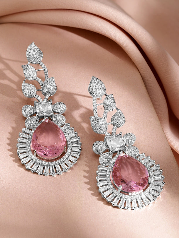 Pink Drop American Diamond Zirconia Dangler Earrings