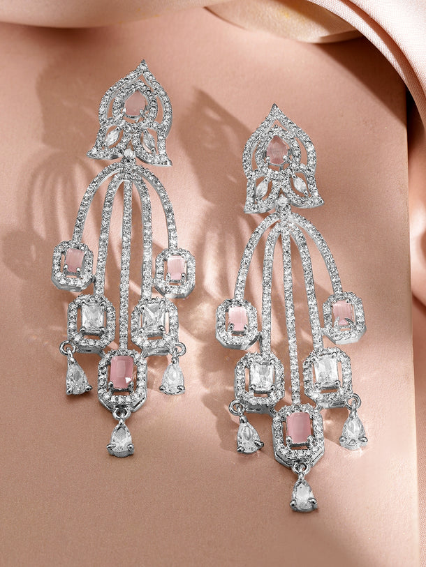Pink American Diamond Zirconia Dangler Earrings