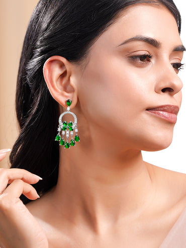 Emerald Crystal Cascade Statement Earrings