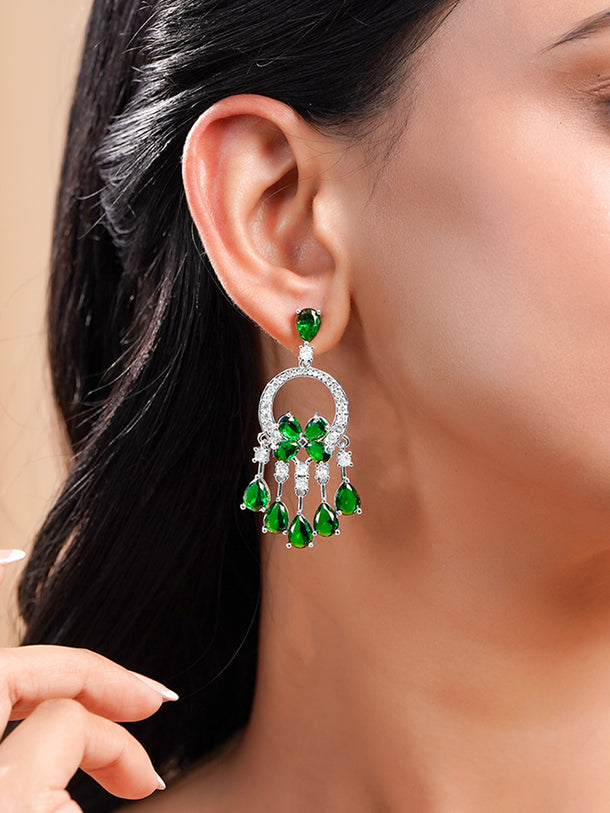 Emerald Crystal Cascade Statement Earrings
