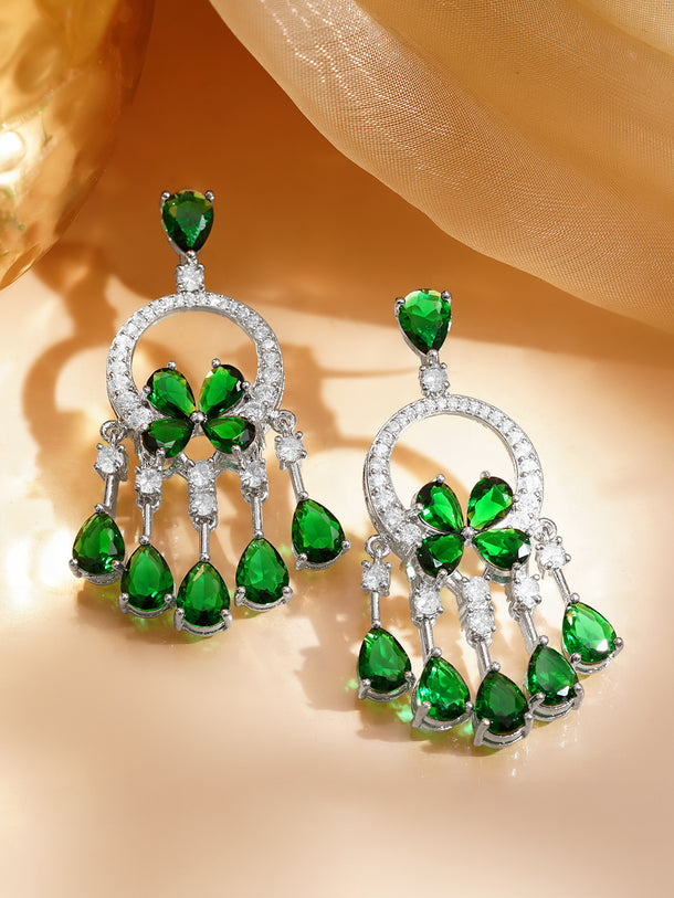Emerald Crystal Cascade Statement Earrings