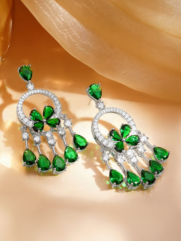 Emerald Crystal Cascade Statement Earrings