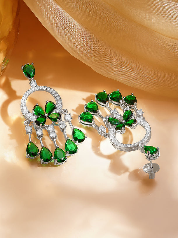 Emerald Crystal Cascade Statement Earrings