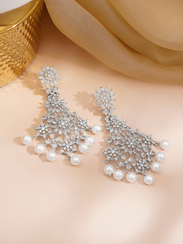 Crystal Bloom Pearl Chandelier Earrings