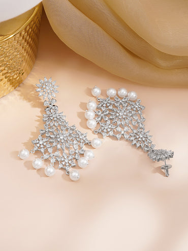 Crystal Bloom Pearl Chandelier Earrings