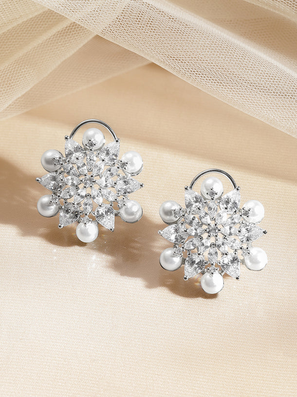 Radiant Pearl Crystal Floral Studs