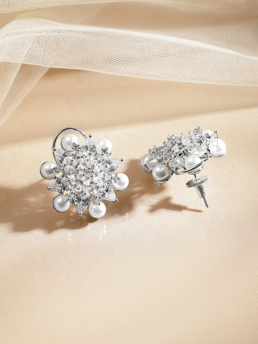 Radiant Pearl Crystal Floral Studs