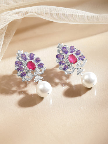 Crystal Bloom Pearl Drop Earrings