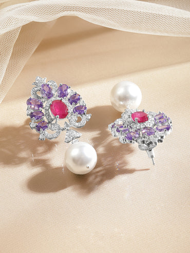 Crystal Bloom Pearl Drop Earrings
