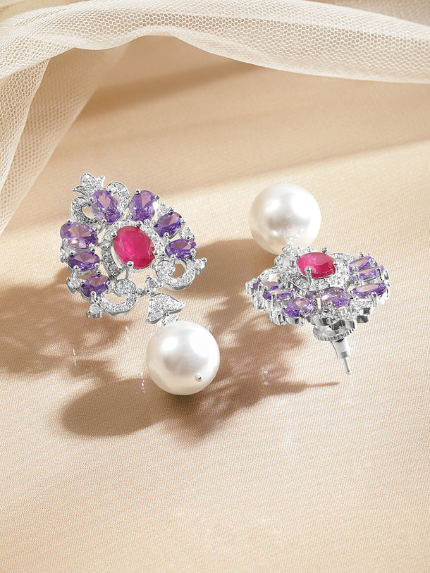 Crystal Bloom Pearl Drop Earrings
