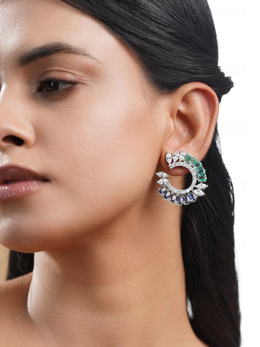 Blue Green Crescent Crystal Studs