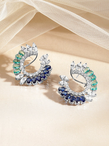 Blue Green Crescent Crystal Studs