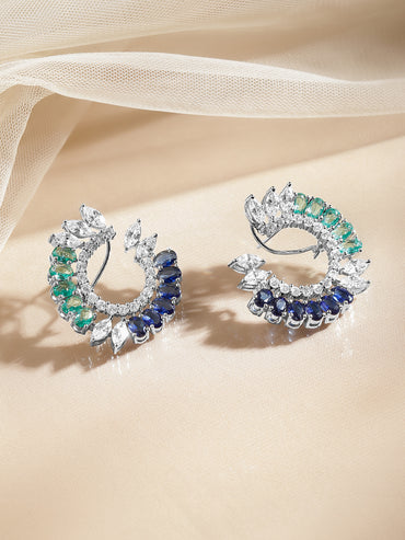 Blue Green Crescent Crystal Studs