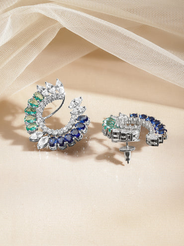 Blue Green Crescent Crystal Studs