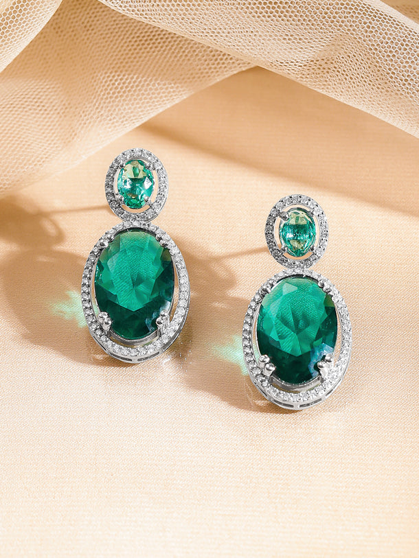 Emerald Glow Silver Drop Earrings