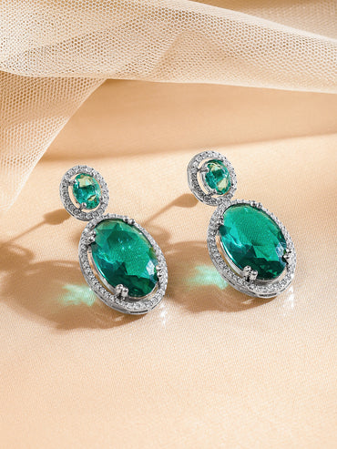 Emerald Glow Silver Drop Earrings