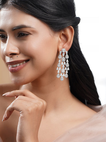 Crystal Cascade Silver Chandelier Earrings