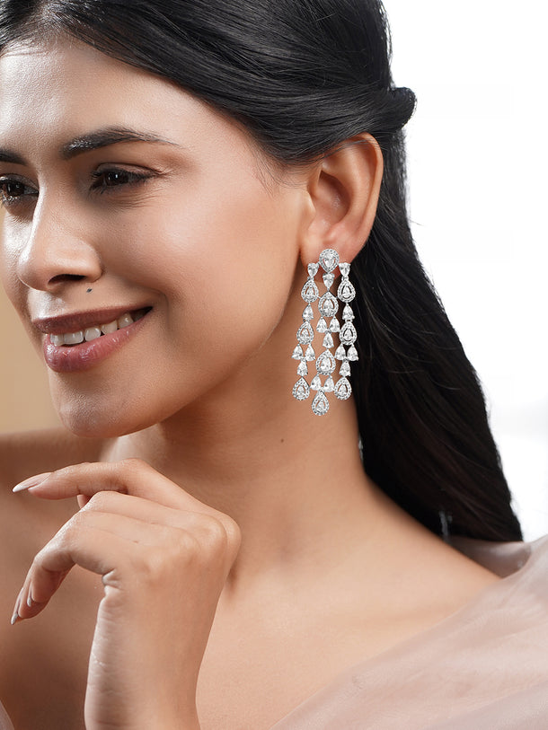 Crystal Cascade Silver Chandelier Earrings