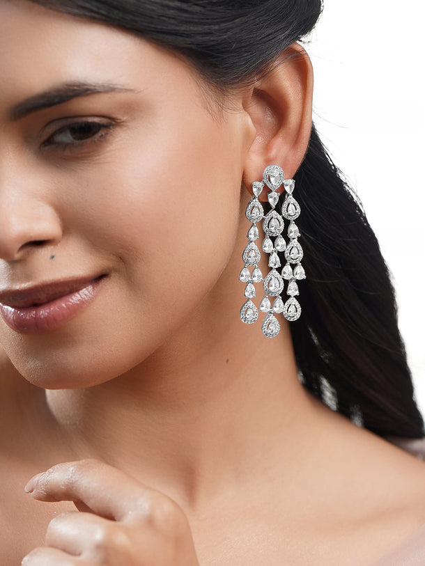 Crystal Cascade Silver Chandelier Earrings