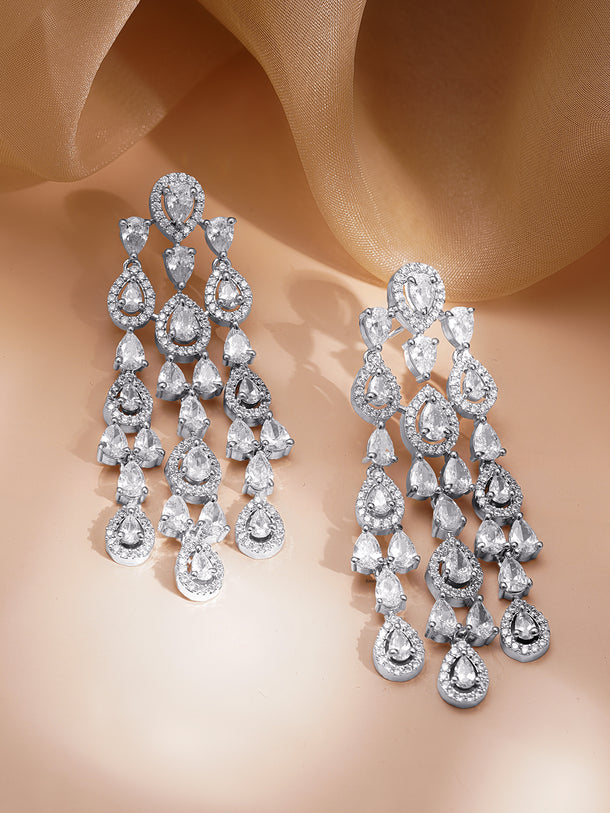 Crystal Cascade Silver Chandelier Earrings