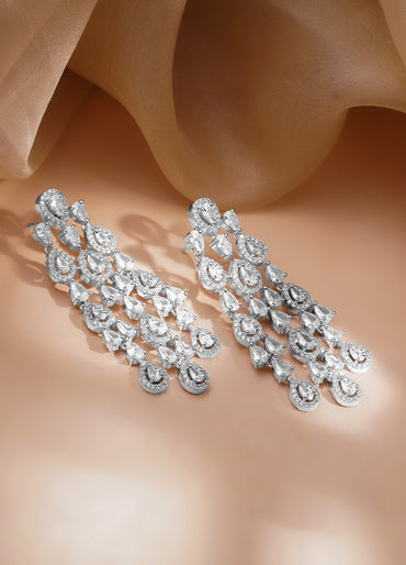Crystal Cascade Silver Chandelier Earrings