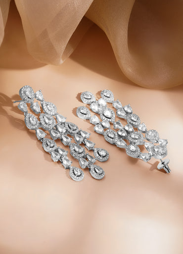 Crystal Cascade Silver Chandelier Earrings