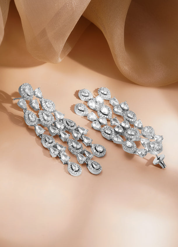 Crystal Cascade Silver Chandelier Earrings