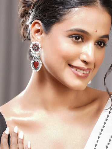 Vintage Ruby Pearl Statement Earrings