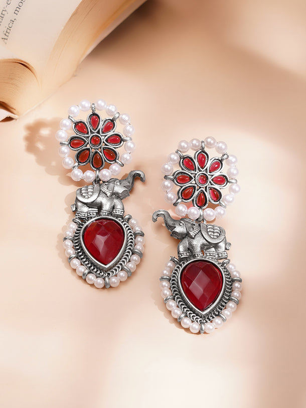 Vintage Ruby Pearl Statement Earrings