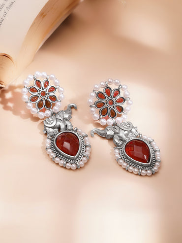 Vintage Ruby Pearl Statement Earrings