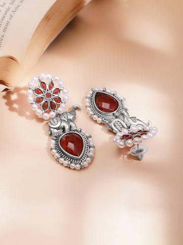 Vintage Ruby Pearl Statement Earrings