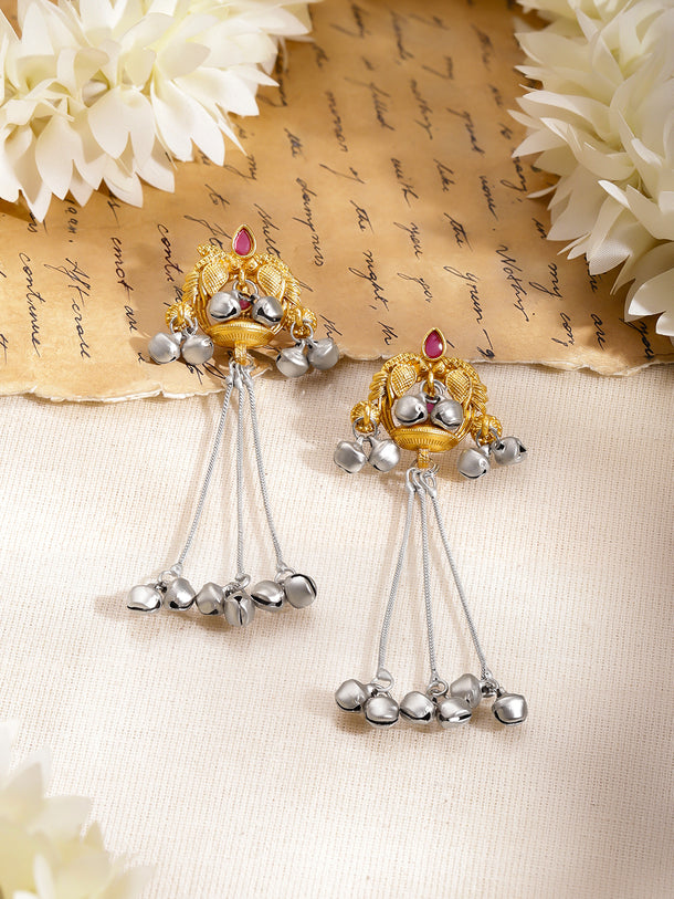 Oxidised Festive Ruby Dangler Earrings